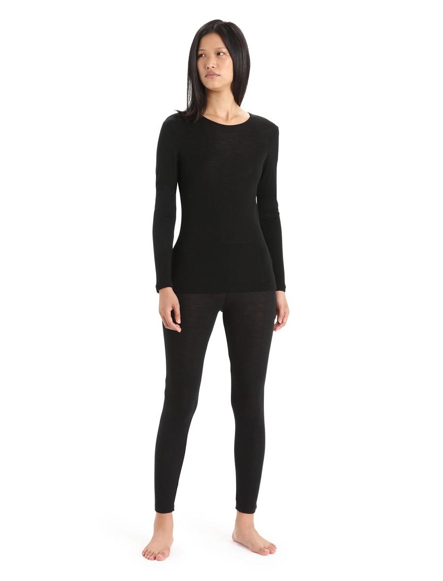 Women's Icebreaker Merino 175 Everyday Long Sleeve Crewe Thermal Top Base Layers Black | CA 1036ZUTG